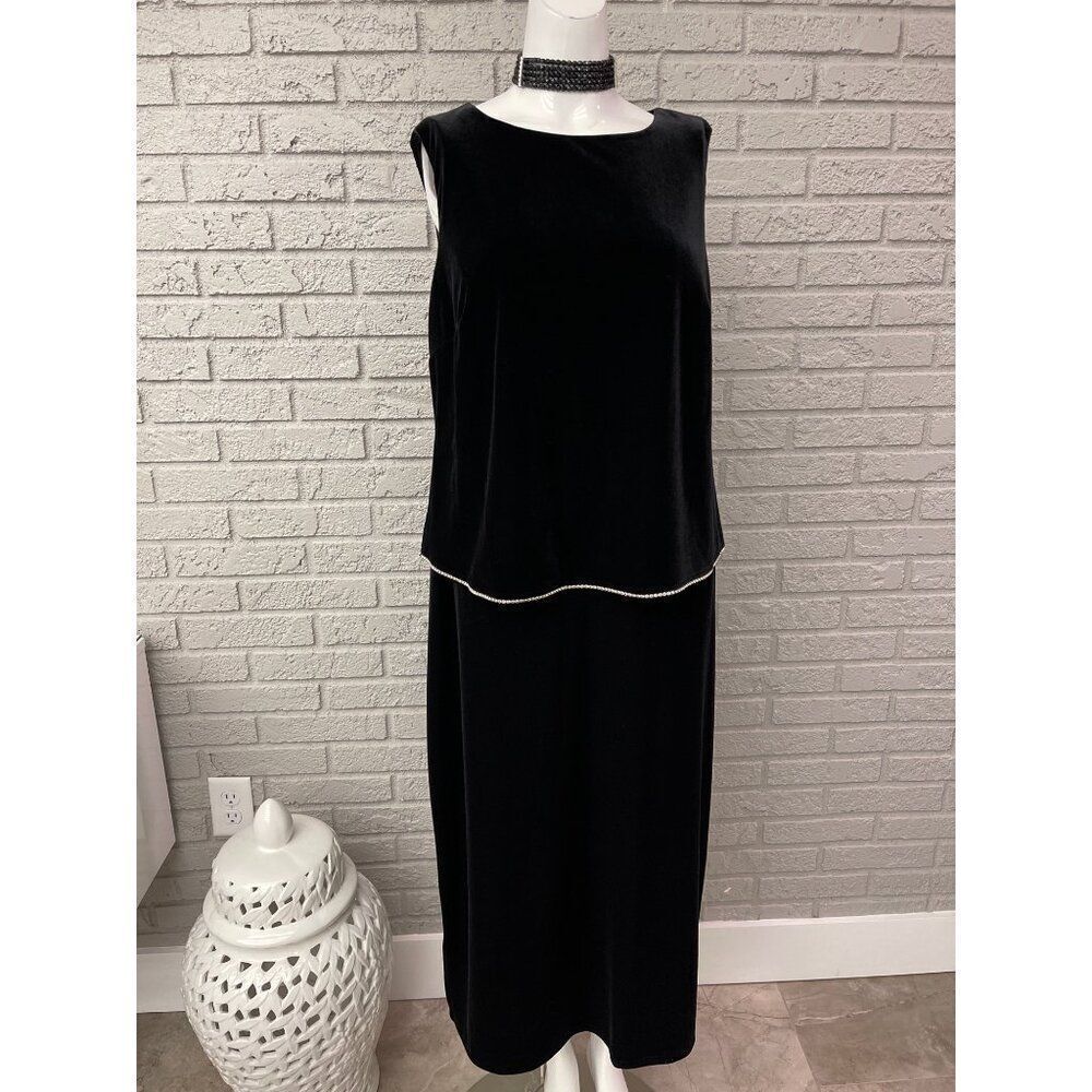 Onyx Nite by Wendye Chaitin Women Black Velvet Sleeveless Midi Dress Size 14